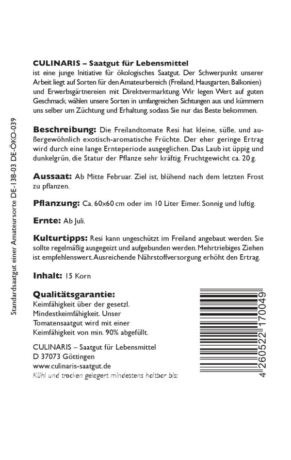 resi, bio cocktailtomate, freiland, buschtomate, snacktomate, Tomate samen saatgut culinaris freiland alte sorte kompost&liebe kaufen online shop bestellen