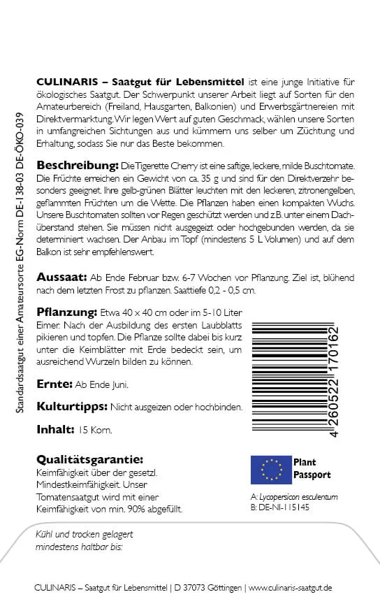 tigerette cherry, bio cocktailtomate, balkon, buschtomate, snacktomate, Tomate samen saatgut culinaris freiland alte sorte kompost&liebe kaufen online shop bestellen