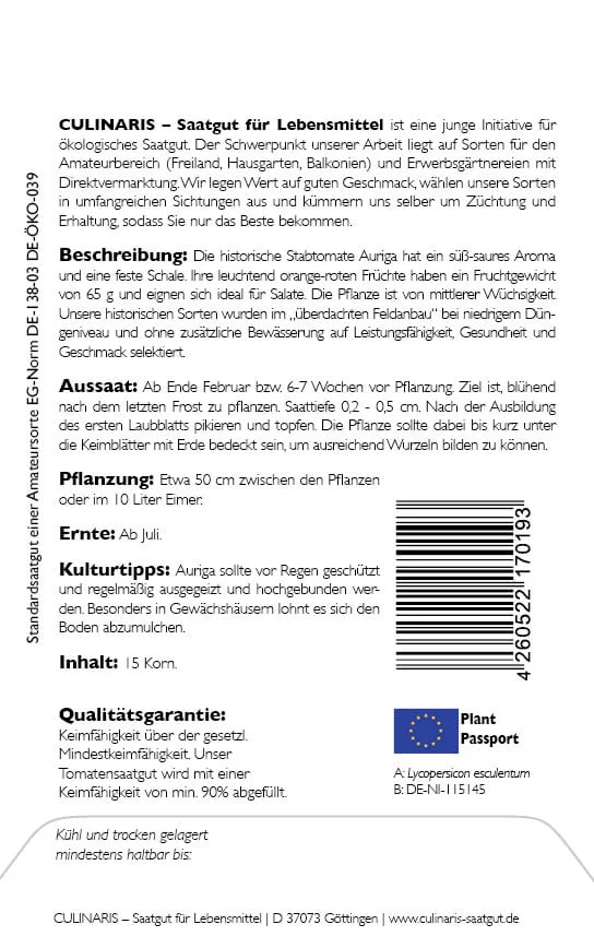 Auriga 2 auriga, bio tomate, culinaris, salattomate, Tomate samen saatgut culinaris freiland alte sorte kompost&liebe kaufen online shop bestellen