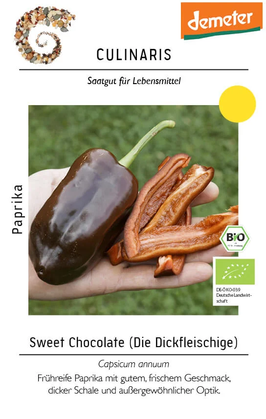 Sweet Chocolate 1 paprika sweet chocolate bioveritas bio demeter gemüse samen sativa culinaris kompost&liebe kompost und liebe bio demeter düngung saatgut samen