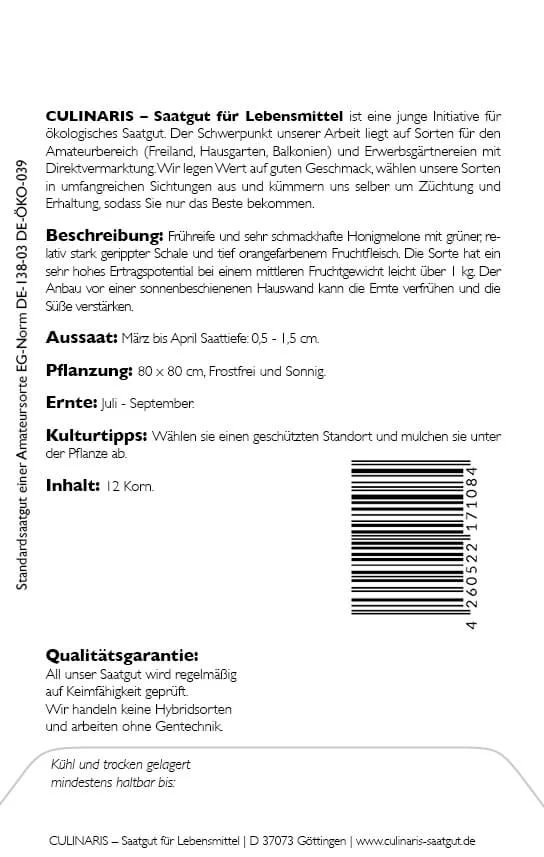 amelia honigmelone, bio saatgut, samen, culinaris, freiland, anbau, kaufen bei kompost&liebe