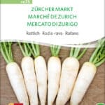 Zürcher Markt, weißer, länglicher Vorsommer- und Sommer-Rettich zum Bündeln oder als Stückrettich. ✔ Bio Samen ✔ samenfestes Saatgut ✔ schneller & günstiger versand