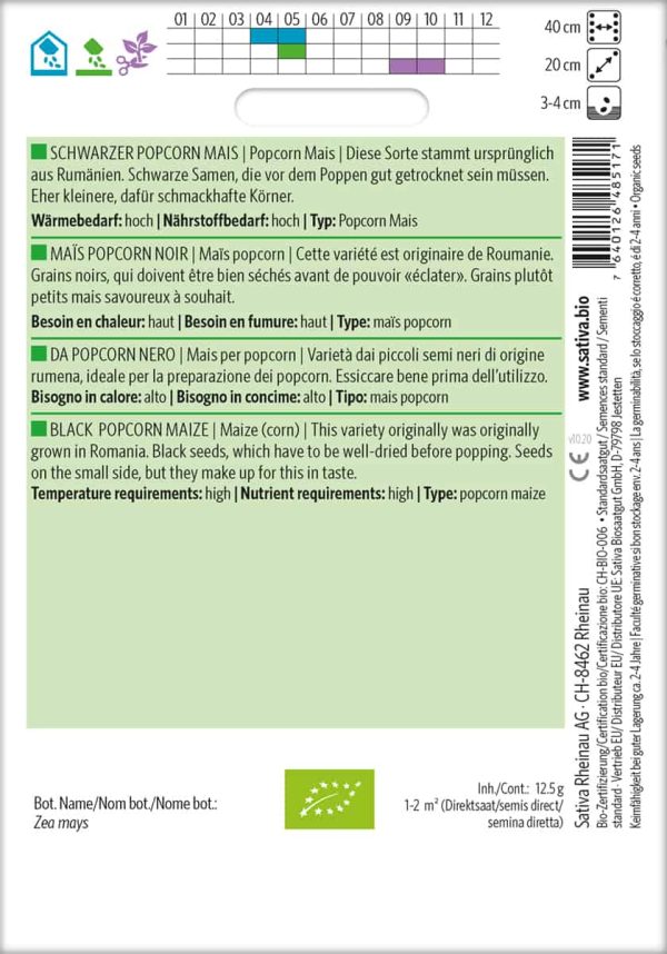 schwarzer popcorn mais , samen bio saatgut sativa kompost&liebe kaufen online shop
