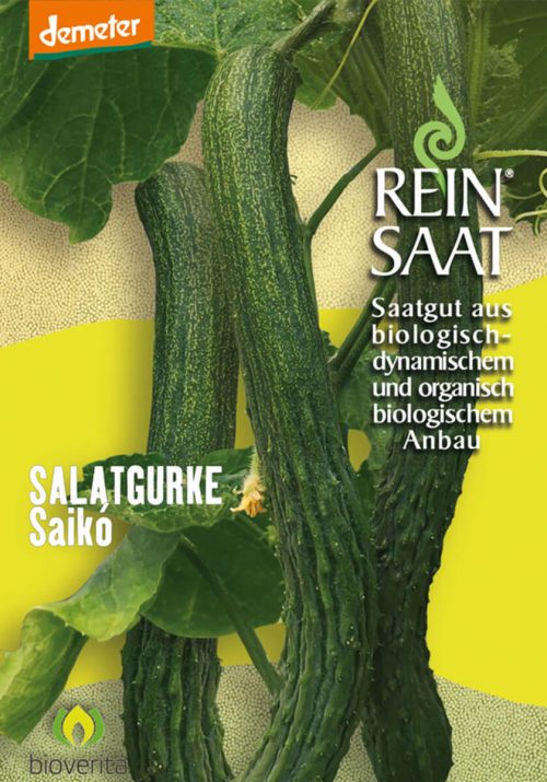 Salatgurke Schlangengurke Freilandgurke saiko halbdeterminiert Buschtomate Balkontomate bio demeter gemüse samen sativa reinsaat kompost&liebe kompost und liebe bio demeter düngung saatgut samen rigotti rigottitomate