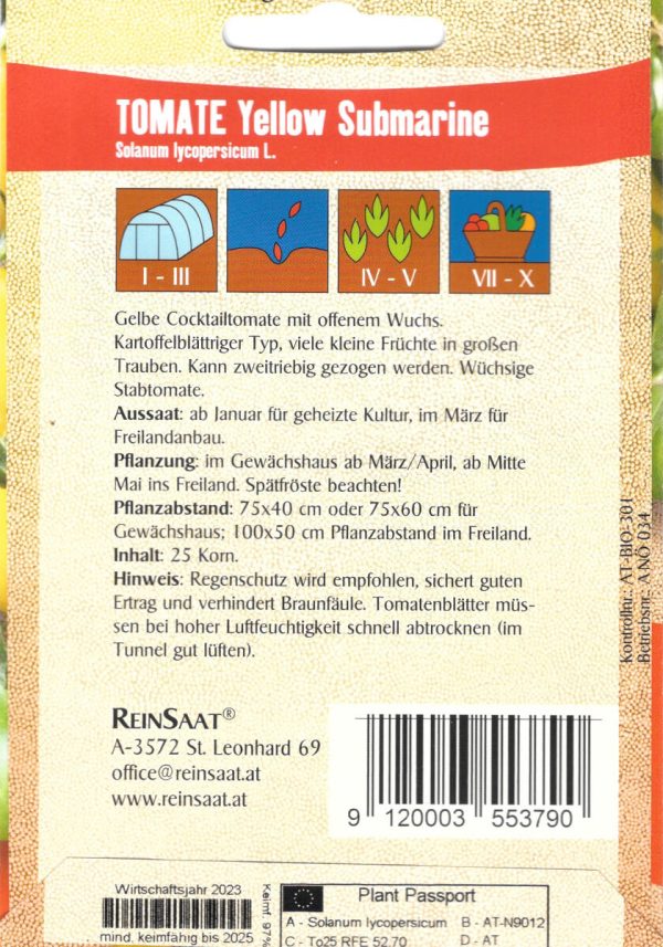 yellow submarine cocktail cherry tomate samen saatgut sativa freiland alte sorte bioverita pro specie rara samen bio saatgut reinsaat demeter kompost&liebe kaufen online shop