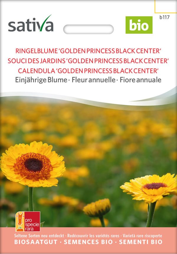 Ringelblume 'Golden Princess Black Center' einjährige blumen Insektenweide Bienenweide einjährige blumen pro specie rara samen bio saatgut sativa kompost&liebe kaufen online shop bestellen demeter