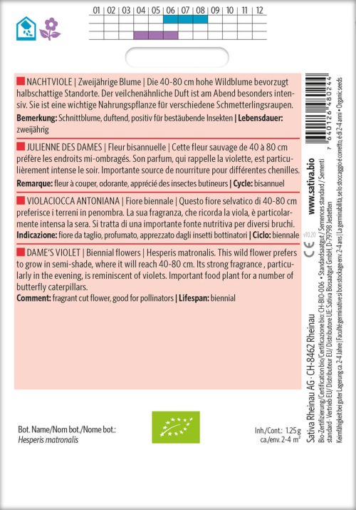 Nachtviole zweijährige blumen Insektenweide Bienenweide einjährige blumen pro specie rara samen bio saatgut sativa kompost&liebe kaufen online shop