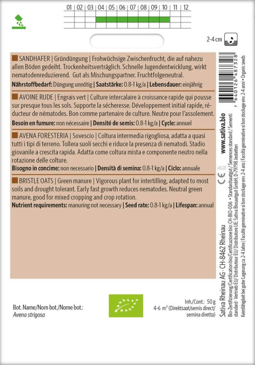 Sandhafer Getreide Gründüngung Insektenweide Bienenweide mehrjährige blumen pro specie rara samen bio saatgut sativa kompost&liebe kaufen online shop