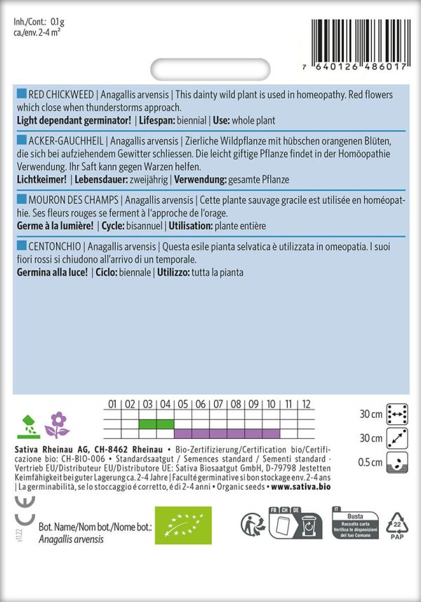 Acker-Gauchheil Heilkraut Heilkräuter Heilpflanzen Gründüngung Gründünger samen bio saatgut sativa kompost&liebe kaufen online shop