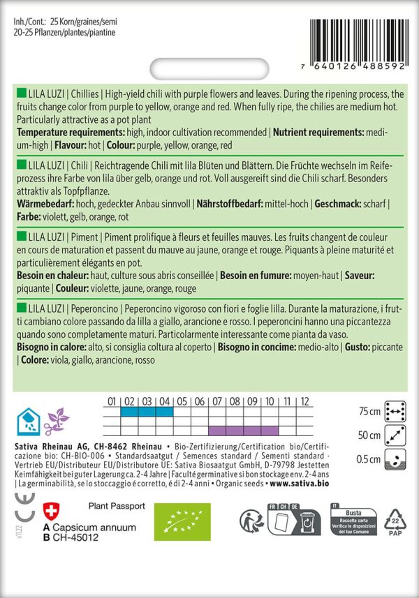 Chili Chilli lila luzi bio demeter gemüse samen sativa reinsaat kompost&liebe kompost und liebe bio demeter düngung saatgut samen reinsaat kaufen