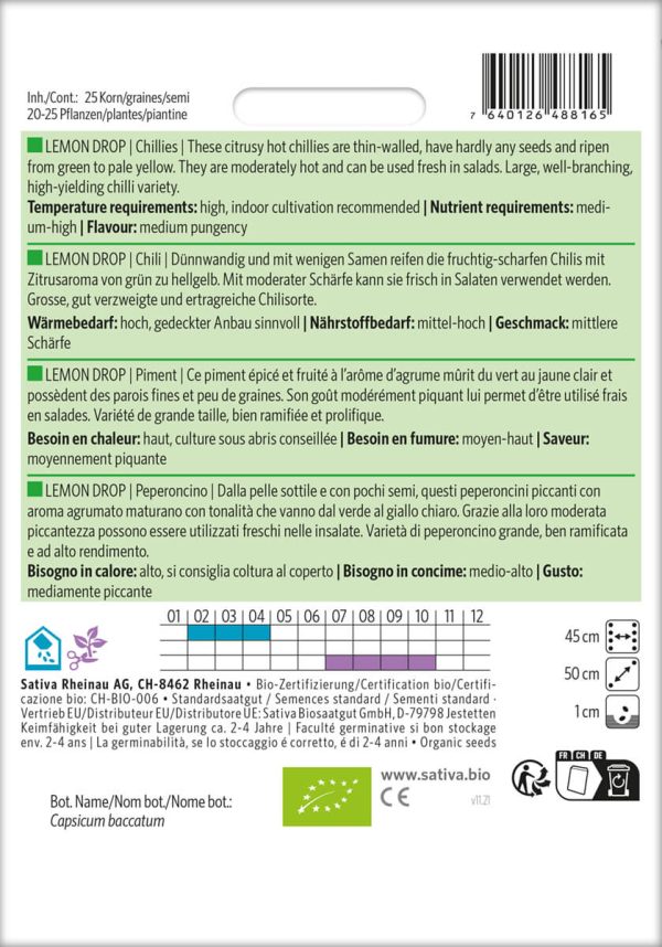 Chili Chilli lemon Drop bio demeter gemüse samen sativa reinsaat kompost&liebe kompost und liebe bio demeter düngung saatgut samen reinsaat kaufen