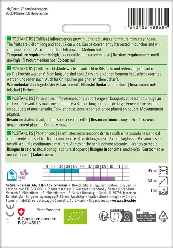 Chili Chilli positanos bio demeter gemüse samen sativa reinsaat kompost&liebe kompost und liebe bio demeter düngung saatgut samen reinsaat kaufen