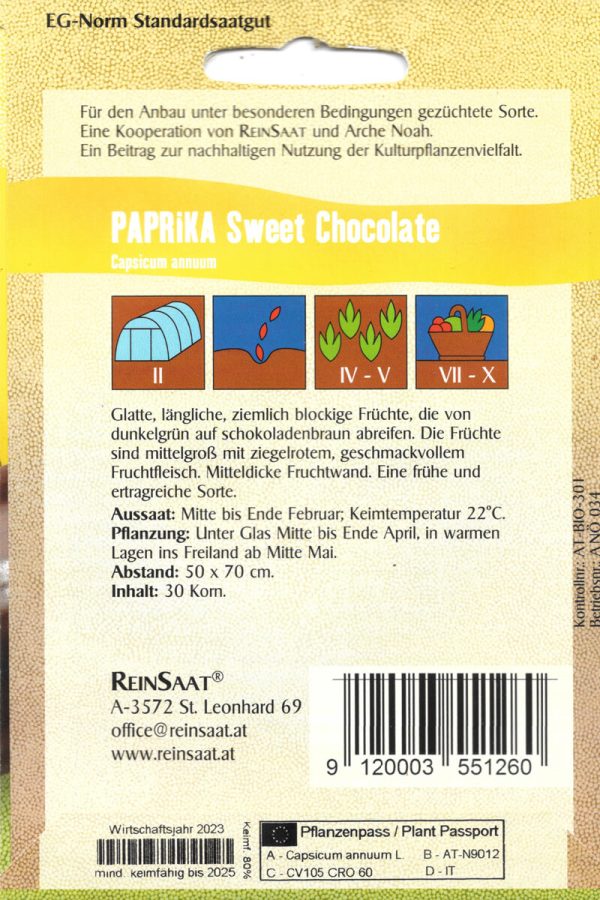 paprika sweet chocolate bioveritas bio demeter gemüse samen sativa reinsaat kompost&liebe kompost und liebe bio demeter düngung saatgut samen