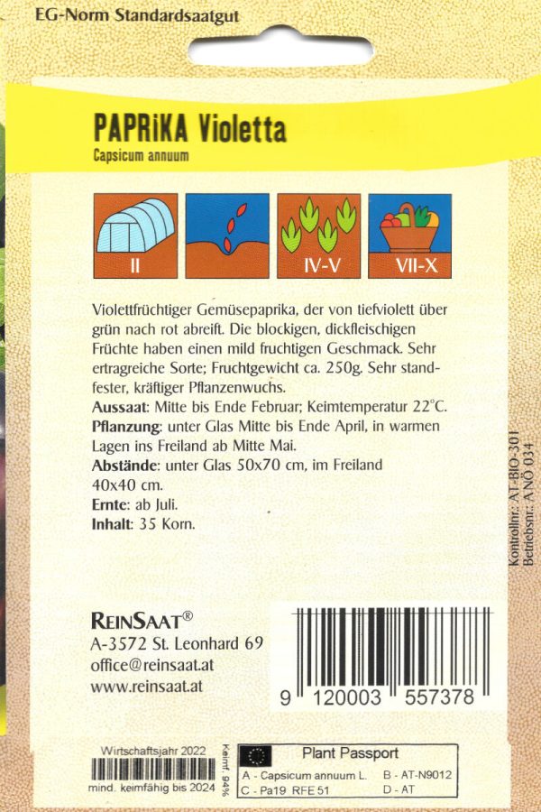 paprika violetta bioveritas bio demeter gemüse samen sativa reinsaat kompost&liebe kompost und liebe bio demeter düngung saatgut samen