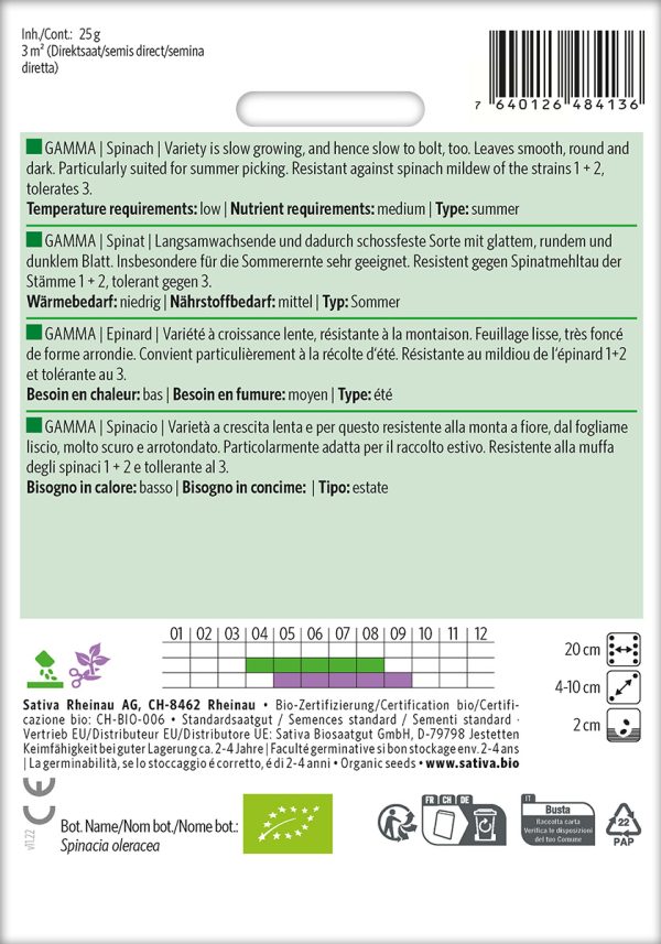 Gamma | BIO Spinat von Sativa samen saatgut demeter kaufen kompost und liebe online shop