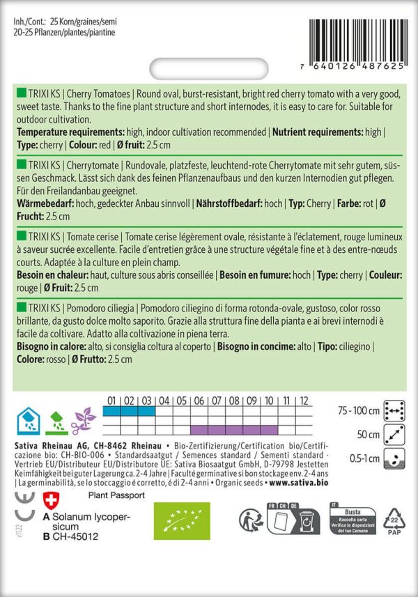 Trixi, bio cherrytomate tomate samen saatgut sativa freiland alte sorte bioverita prospeciepara kompost&liebe kaufen online shop Demeter bestellen