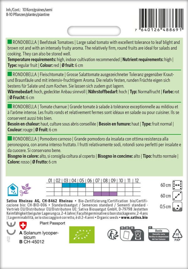 Rondobella, bio fleischtomate Ochsenherztomate tomate samen saatgut sativa freiland alte sorte bioverita prospeciepara kompost&liebe kaufen online shop Demeter bestellen